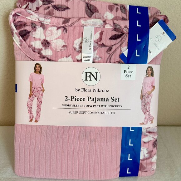 Flora Nikrooz  Women's 2 Piece Super Soft Pajama Lounge Set Size L Pink Cozy NEW - Picture 1 of 16